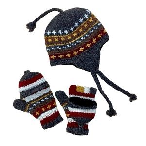 wool sherpa hat & convertible mittens/gloves set